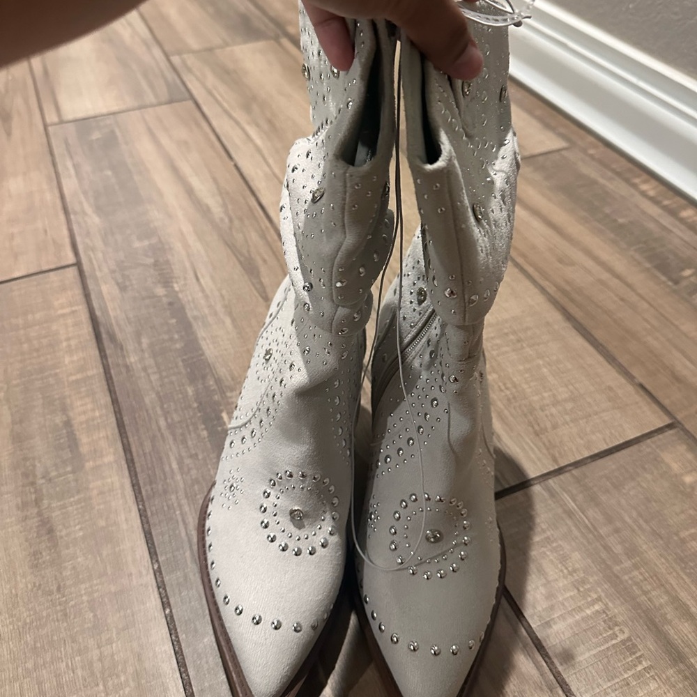 Grey studded cowboy boots